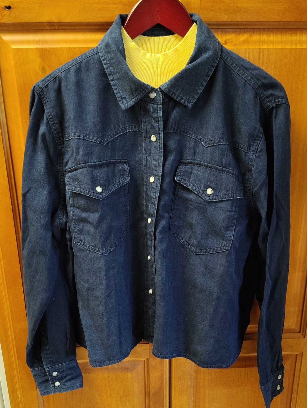 Bundle 3 Item a.n.a Navy Blue Denim Button-Up Shirt And 2 Tops.